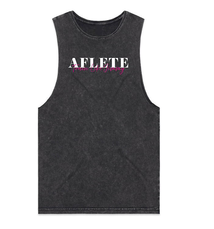 AFLETE 'TRAIN LIKE JIMMY' - BLACK STONE WASH CUT OFF